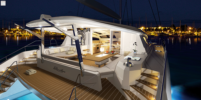 Privilege Serie 5 Catamaran Exterior at night